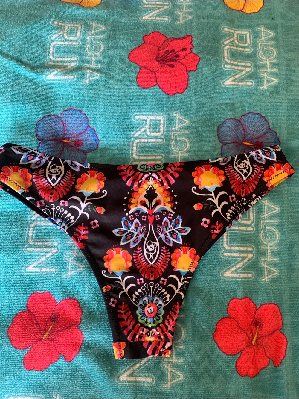 Black Floral-Print Bikini Bottoms